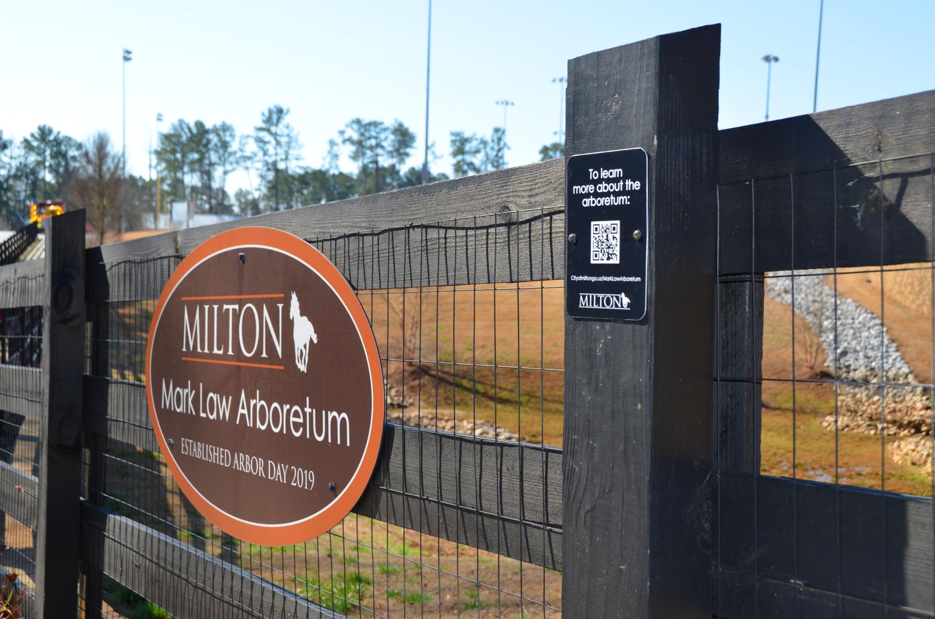 Arboretum Arbor Day sign and QR code