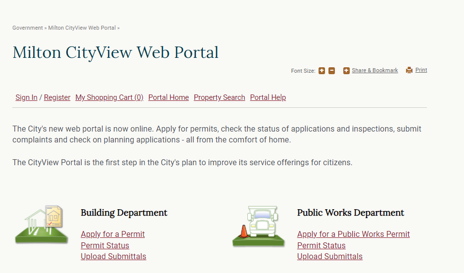 Updated Front Page Milton CityView Portal