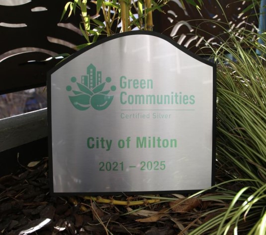 City of Milton silver plaque closeup