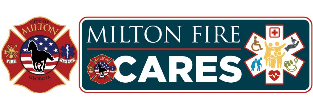 Milton Fire-Rescue patch next to Milton Fire Cares logo