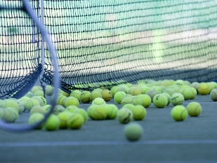 Tennis balls in court