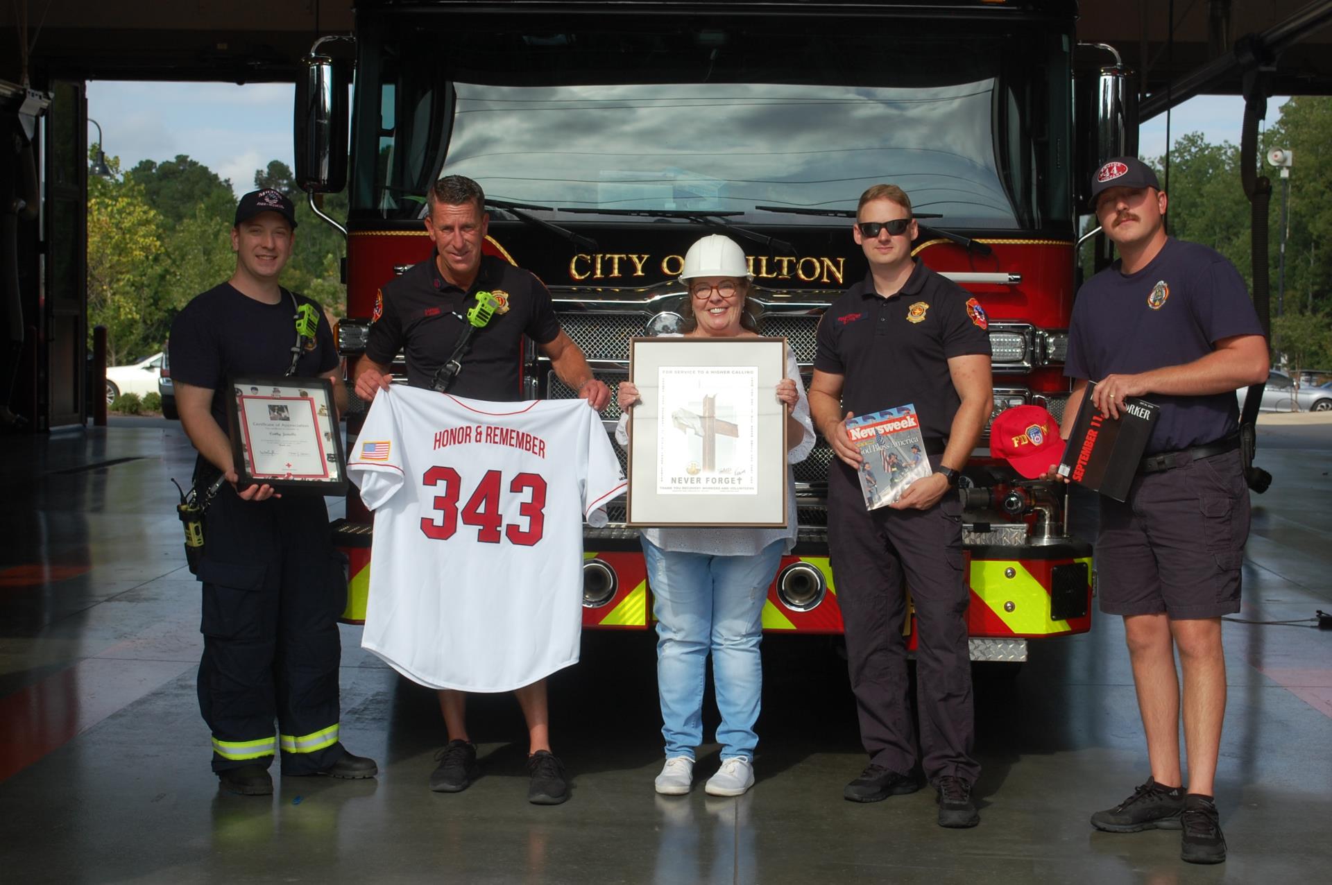 best group with firefighters hat frame