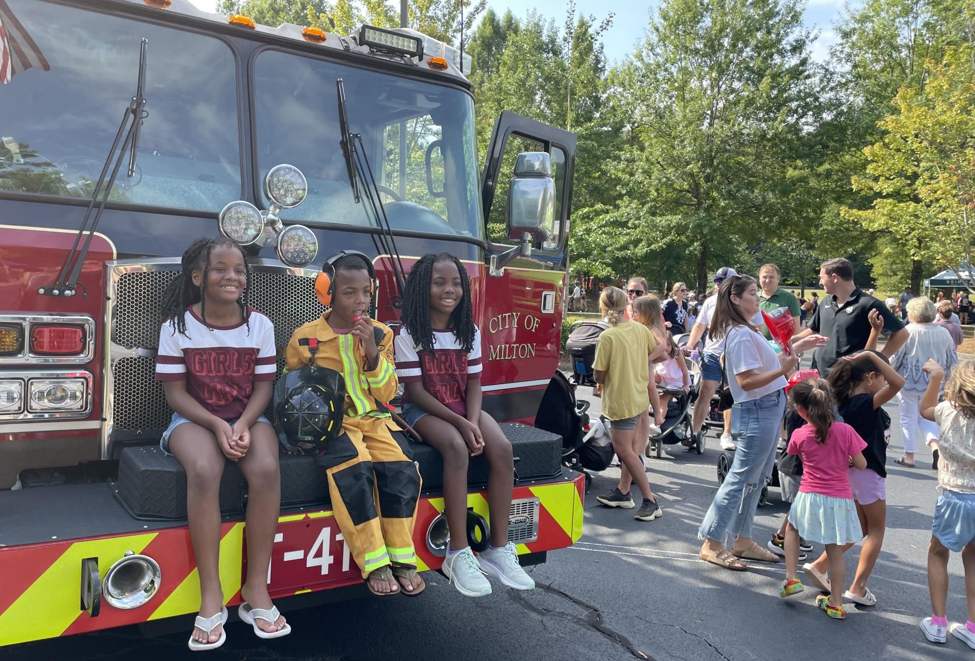 Girls on fire truck